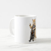 バカバカしくておもしろい猫のミーム - 煙草を吸う猫と飲酒 コーヒーマグカップ (正面左)