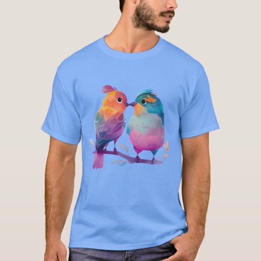 バカラフルキスをするリのカップル水彩芸術 Tシャツ (正面)
