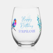 バカラフルードブルー忘れMe Not Flower誕生日 ステムなしワイングラス (正面)