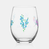バカラフルードブルー忘れMe Not Flower誕生日 ステムなしワイングラス (裏面)