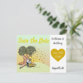 バカラフル素朴図解入りの、写真付きのニーイ・ラバ結婚ス 案内ポストカード (スタンド正面)