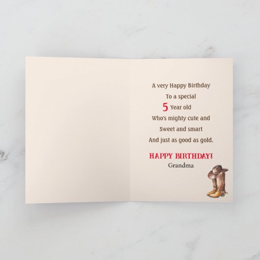 バカルーカウボーイ誕生日追加の年齢と名前の少年 カード (内部)