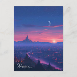 バガンミャンマーヴィンテージ旅行で夜 ポストカード