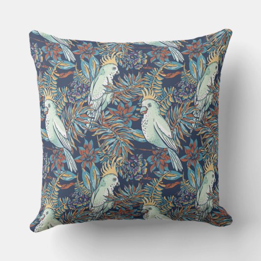 バギー熱帯雨林の花々葉の青い背景 クッション (裏面)