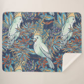 バギー熱帯雨林の花々葉の青い背景 シェルパブランケット (正面(横))