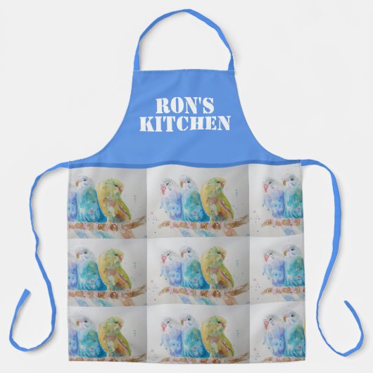 バギー鳥かわいい水色アートブルーマンキッチン エプロン (正面)