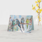 バギーbudgies水色絵画のバードカード カード (黄色い花)