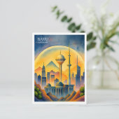 バクアゼルバイジャンシティスケープ水彩 シーズンポストカード (スタンド正面)