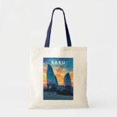 バクアゼルバイジャントラベルアートヴィンテージ トートバッグ (正面)