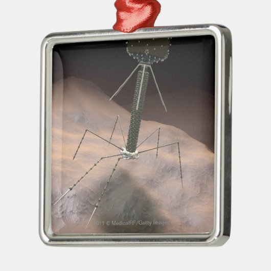 バクテリオファージの現実的なイラストレーション メタルオーナメント (左)