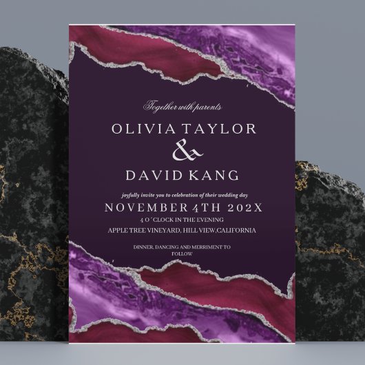 バクラシカルルモダングンディ&パープルシルバー結婚ズ 招待状