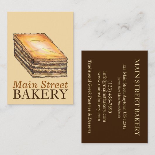 バクラバデザートペストリーギリシャ料理ベーカリーダイナー 名刺 (正面/裏面)