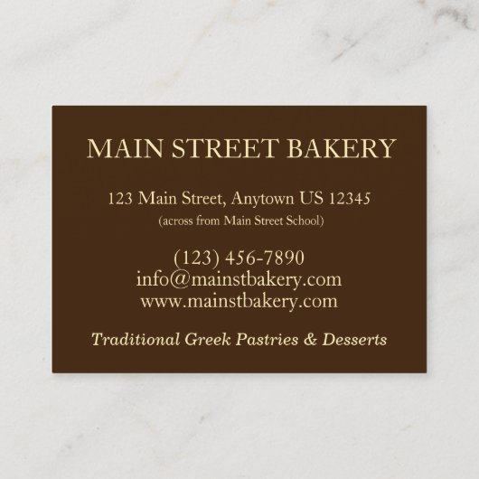 バクラバデザートペストリーギリシャ料理ベーカリーダイナー 名刺 (裏面)