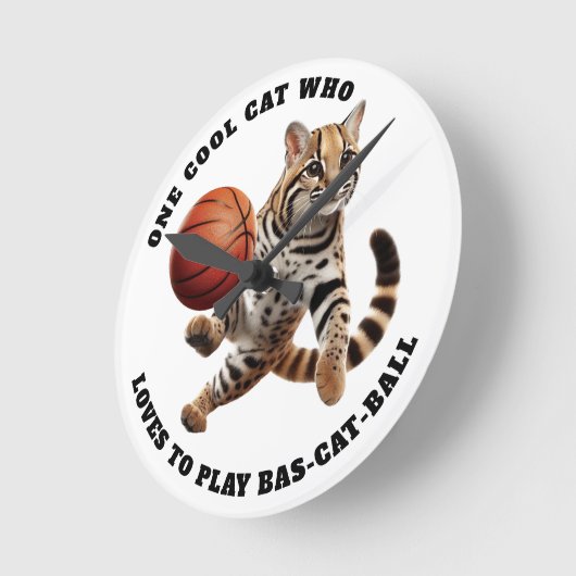 バクールスボールが遊好きの猫 ラウンド壁時計 (傾斜)