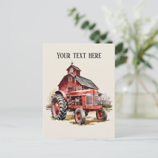 バクールンとトラクターの追加文字農家 ポストカード (スタンド正面)