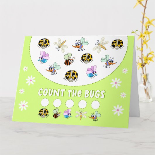 バグのカウント子供の数学学の活動 カード (黄色い花)