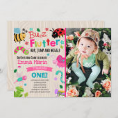 バグの誕生日パーティーの招待状 ガール ピンク バグパーティー 招待状 (正面/裏面)