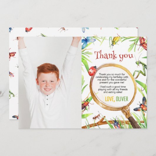 バグの誕生日写真感謝カード サンキューカード (正面/裏面)