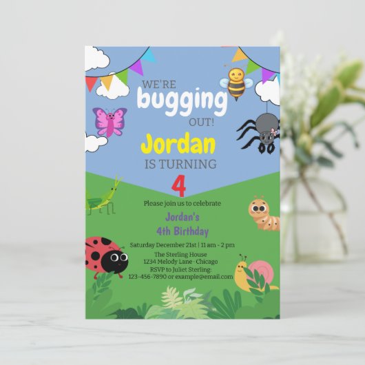 バグをテーマにした子供の誕生日招待状不気味なクローリー 招待状 (スタンド正面)