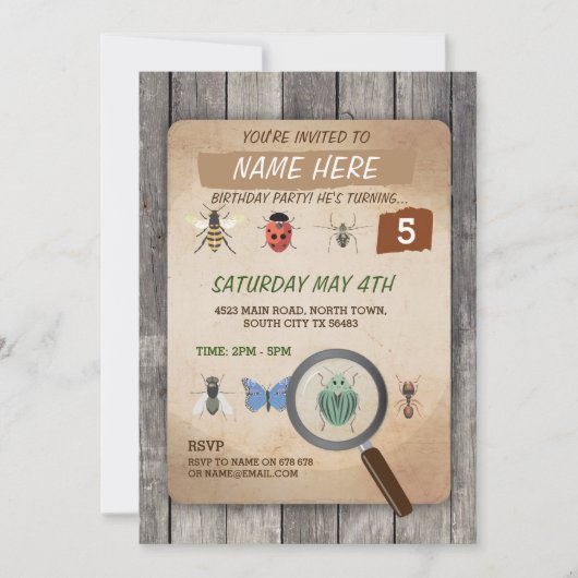 バグキャッチャー捕捉剤狩り子供の誕生日パーティー 招待状 (正面)