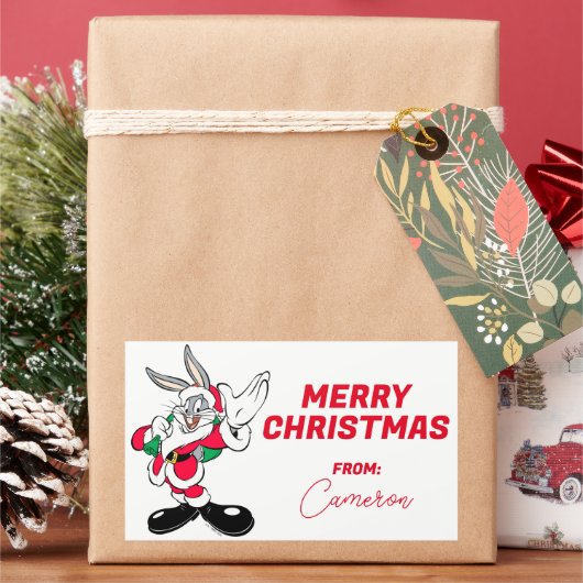 バグズバニー™サンタなびく |ハッピーホリデー 長方形シール (クリスマス)