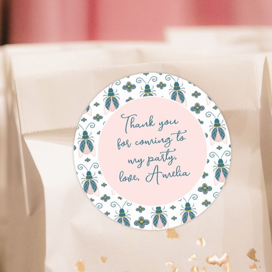 バグズパステルピンクフラワーガール誕生日ありがとう ラウンドシール