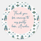 バグズパステルピンクフラワーガール誕生日ありがとう ラウンドシール (正面)