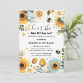 バグデイジー開花素朴忙しBee Gender Reveal 招待状 (スタンド正面)