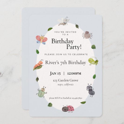 バグバースデーパーティ招待状 招待状 (正面/裏面)