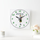 バグパイパー-グリーンキルト スクエア壁時計 (ホーム)