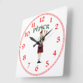 バグパイパー-レッドキルト スクエア壁時計 (傾斜)