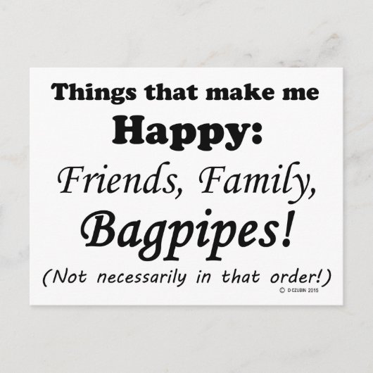 バグパイプは私を幸せにする ポストカード (正面)