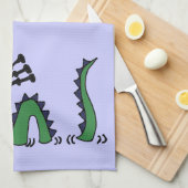 バグパイプを演奏しているネス湖おもしろいなモンスター キッチンタオル (四つ折り)