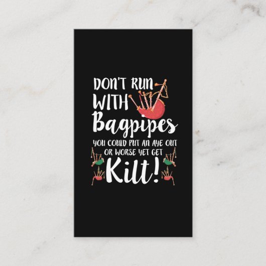バグパイプ引用文キルトミュージックスコットランドバグパイピングユーモア 名刺 (正面)