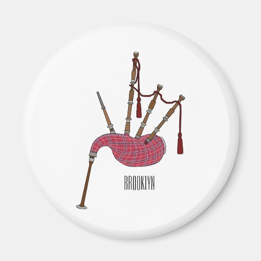 バグパイプ漫画イラストレーション マグネット (正面)