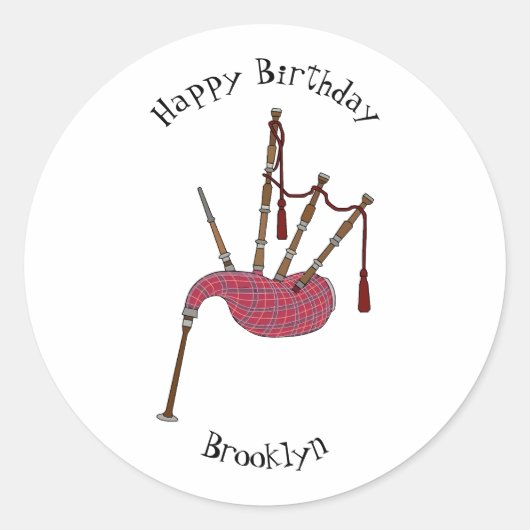 バグパイプ漫画イラストレーション ラウンドシール (正面)