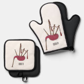 バグパイプ漫画イラストレーション 鍋つかみ&鍋敷きセット (正面/裏面)