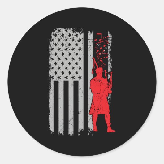 バグパイプ音楽アメリカ国旗 ラウンドシール (正面)