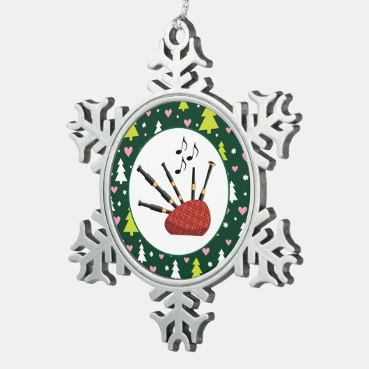 バグパイプ音楽楽器のクリスマス スノーフレークピューターオーナメント (右)