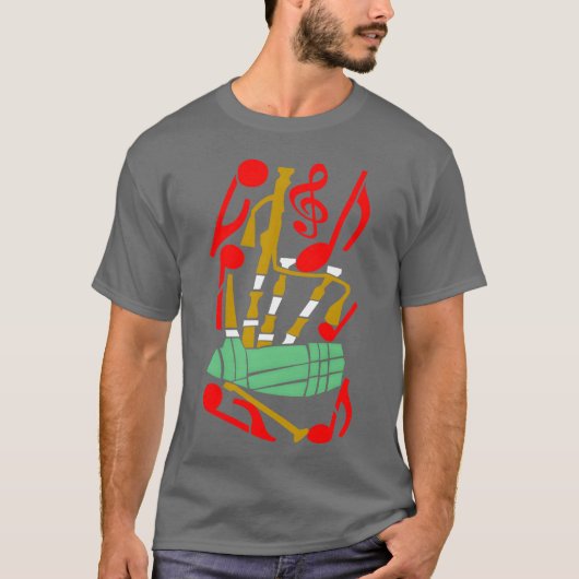 バグパイプ 赤 音符 友達 Tシャツ (正面)