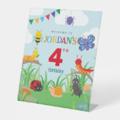 バグパーティー誕生日かわいいカラフル紙へようこそ 台座サイン (正面)