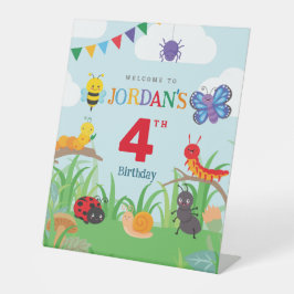 バグパーティー誕生日かわいいカラフル紙へようこそ 台座サイン