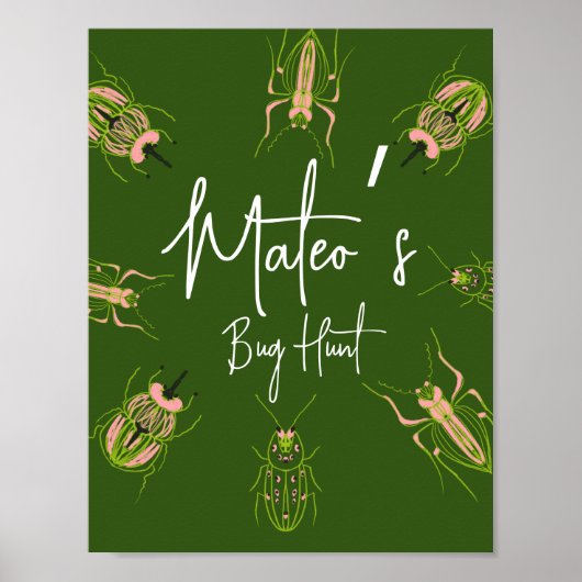 バグ狩り昆虫誕生日手描きパーティー ポスター (正面)