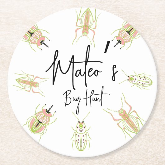 バグ狩り昆虫誕生日手描き ラウンドペーパーコースター (正面)