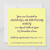 バグ誕生日パーティーへの招待 招待状 (裏面)