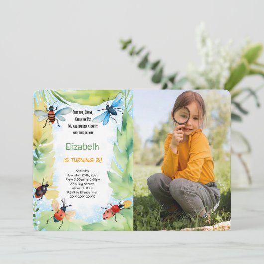 バグ誕生日写真 招待状 (スタンド正面)
