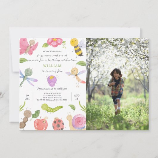 バグ誕生日招待状と写真 招待状 (正面)