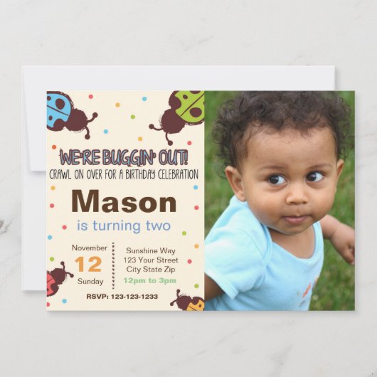 バグ誕生日招待状(写真付き) 招待状 (正面)