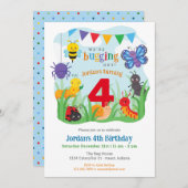 バグ誕生日招待状、可愛カラフルいバグパーティーI 招待状 (正面/裏面)