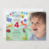 バグ バースデー フォト かわいい カラフル バグ パーティー 招待状 (正面)